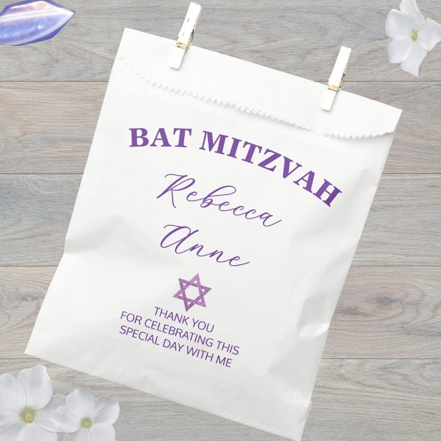 Glam Purple Chic Thank You Bat Mitzvah Party Favour Bag (Custom Bat Mitzvah favor bags that are easy to personalize)