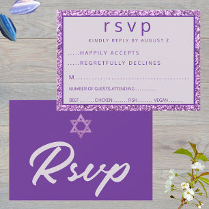 Glam Purple Elegant Star Of David Bat Mitzvah RSVP Card
