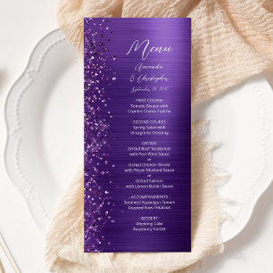 Glam Purple Glitter Brushed Metal Wedding Menu