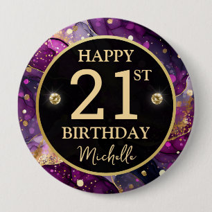 Glam Purple Gold Agate Birthday 10 Cm Round Badge