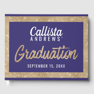 Glam Purple Gold Glitter Border Photo Graduation Guest Book
