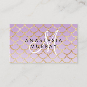 Glam Purple & Gold Mermaid Glitter Monogram Name Business Card