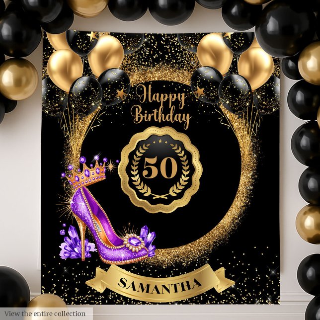 Glam Purple High Heels Gold 50th Birthday Party Tapestry (Glam Purple High Heels Gold 50th Birthday Party Tapestry)