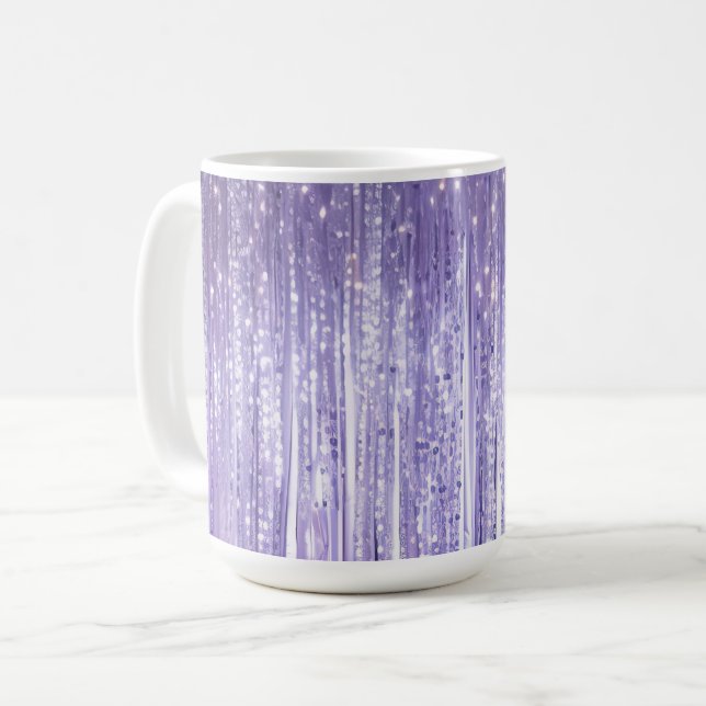 Glam Purple Lavender Tinsel Stripes Christmas Coffee Mug (Front Left)