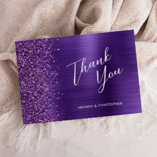 Glam Purple Metallic Wedding Flat Thank You Card