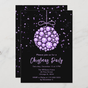 Glam Purple Ornament Christmas Party Invitation