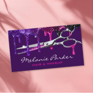 Glam Purple Pink Glitter Drip Hair Stylist  Business Card