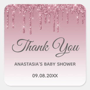 Glam Purple Pink Rose Gold Thank You Baby Shower Square Sticker