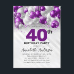 Glam Purple Silver Balloon Glitter 40th Birthday  Postcard<br><div class="desc">Modern Glam Purple Violet Silver Balloon Glitter Sparkle Any Age Birthday Invitation</div>