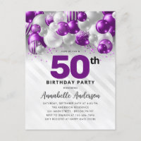 Glam Purple Silver Balloon Glitter 50th Birthday 