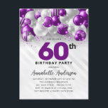 Glam Purple Silver Balloon Glitter 60th Birthday  Postcard<br><div class="desc">Modern Glam Purple Violet Silver Balloon Glitter Sparkle Any Age Birthday Invitation</div>