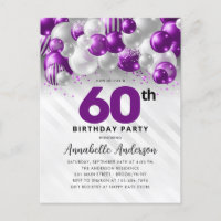 Glam Purple Silver Balloon Glitter 60th Birthday 