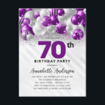 Glam Purple Silver Balloon Glitter 70th Birthday  Postcard<br><div class="desc">Modern Glam Purple Violet Silver Balloon Glitter Sparkle Any Age Birthday Invitation</div>