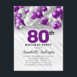 Glam Purple Silver Balloon Glitter 80th Birthday  Postcard<br><div class="desc">Modern Glam Purple Violet Silver Balloon Glitter Sparkle Any Age Birthday Invitation</div>