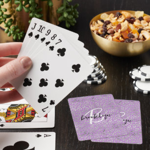 Glam Purple Silver Leopard Spots Script Monogram Playing Cards