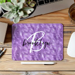 Glam Purple Sparkle Black White Script Monogram  Mouse Pad<br><div class="desc">This elegant personalised mouse pad features a monogram and first name in modern black and white script on a glam purple sparkle background.</div>