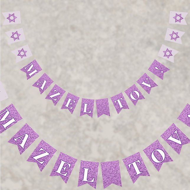 Glam Purple Sparkle Girl Mazel Tov Bat Mitzvah Bunting (A fun faux glitter bunting flag banner in purple adds a little something to the party. MAZEL TOV!)