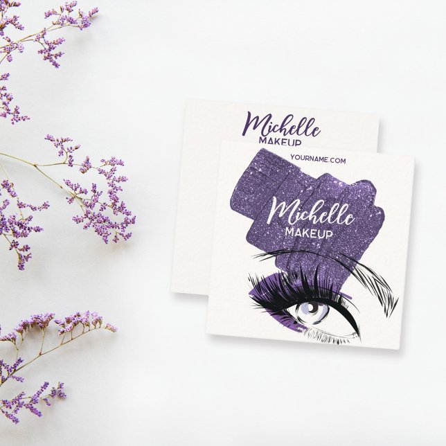 Glam Purple Sparkly Glittery Eye Makeup Artist  Square Business Card (Creator Uploaded)