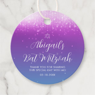 Glam Purple Teal Bat Mitzvah Favour Tags