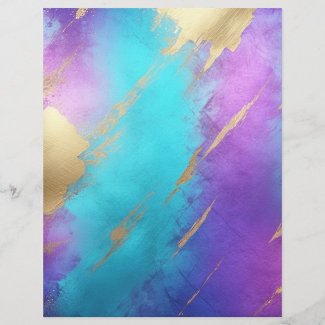 Glam Purple Turquoise Gold Scrapbook Paper (Front)