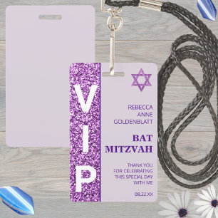 Glam Purple Unique VIP Bat Mitzvah Party Favour ID Badge