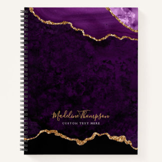 Glam Purple Velvet Agate Geode Gold Script Notebook