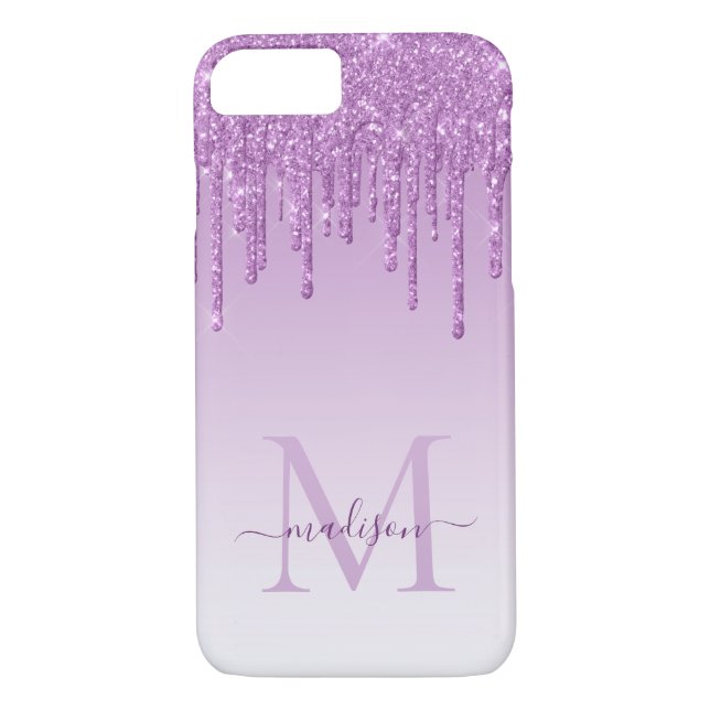 Glam Purple Violet Glitter Drips Sparkle Monogram Case-Mate iPhone Case (Back)