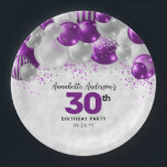 Glam Purple Violet Silver Balloon Glitter Birthday Paper Plate<br><div class="desc">Modern Glam Purple Violet Silver Balloon Glitter Sparkle Any Age Birthday Party Plates</div>