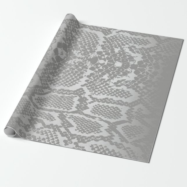 Glam Python Snake Safari Skin Silver Grey Wrapping Paper (Unrolled)