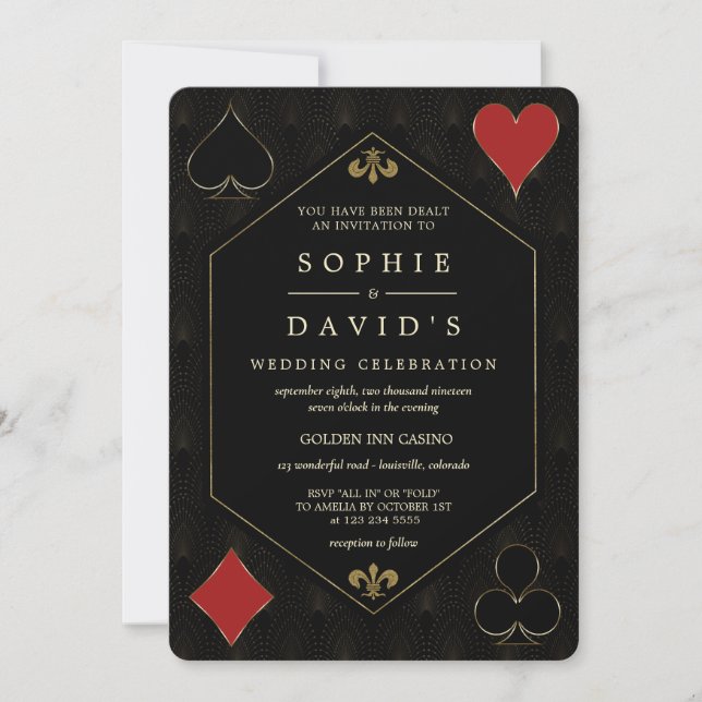 Glam QR Code Art Deco Gatsby Casino Poker Wedding  Invitation (Front)