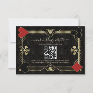 Glam QR Code Black Gold Art Deco Wedding RSVP Card