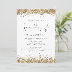 Glam QR Code Gold Glitter Borders Wedding Invitation