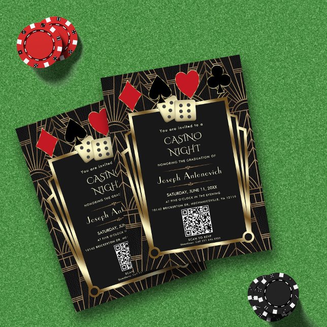 Glam QR Code Las Vegas Casino Night Graduation  Invitation (Creator Uploaded)