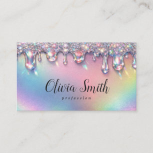 Glam Rainbow Glitter Drip Script Design Business Card