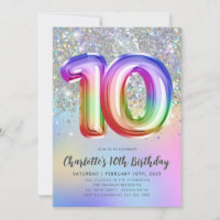 Glam Rainbow Glitter Foil Balloon 10th Birthday