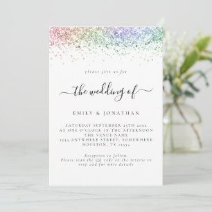 Glam Rainbow Glitter QR code Wedding Invitation