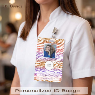 Glam Rainbow Sunset Zebra Glitter Print Photo ID Badge