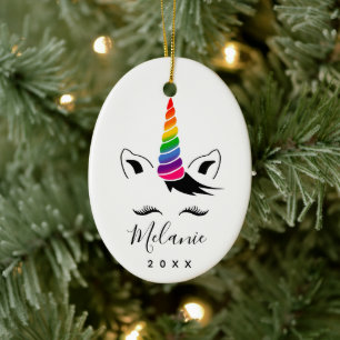 Glam Rainbow Unicorn Ceramic Ornament