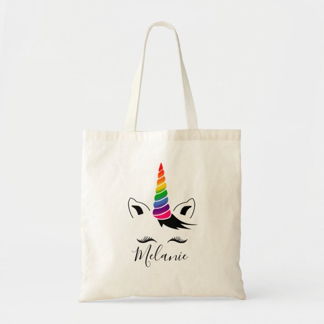 Glam Rainbow Unicorn Tote Bag (Front)