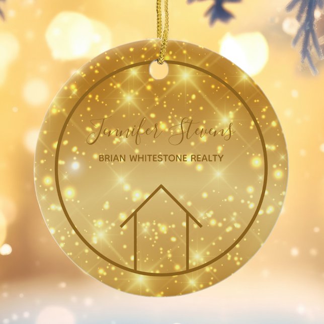 Glam Realtor Real Estate Gold Sparkle Christmas Ceramic Ornament (Creator Uploaded)