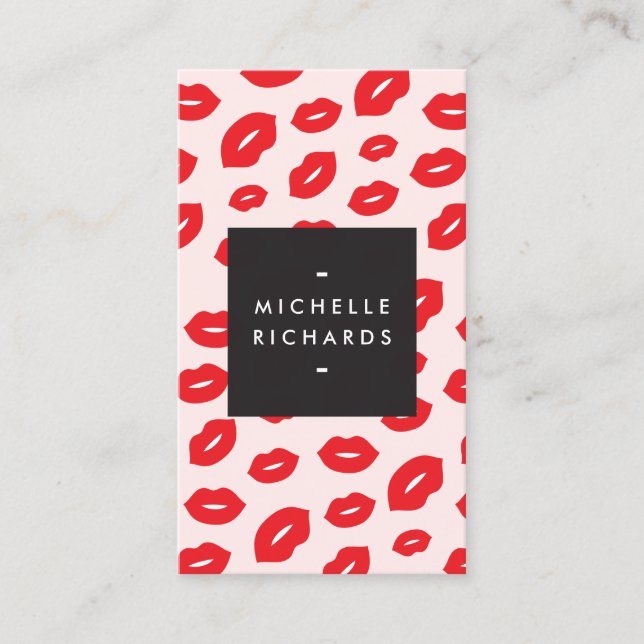 Glam Red and Pink Lip Print for Makeup Artists Business Card (Front)