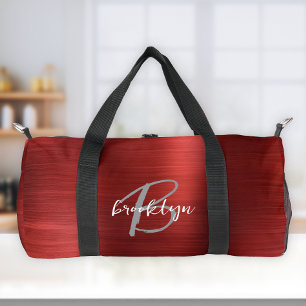 Glam Red Brushed Metal Grey White Monogram Duffle Bag