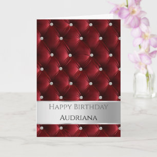 Glam Red Faux Velvet Silver Birthday Card