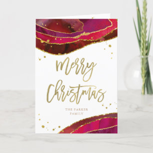 Glam Red Geode with Gold   Merry Christmas Holiday Card