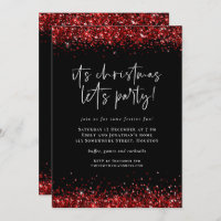 Glam Red Glitter Borders Lets Party Christmas