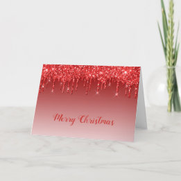 Glam Red Glitter Drips Christmas Holiday Card
