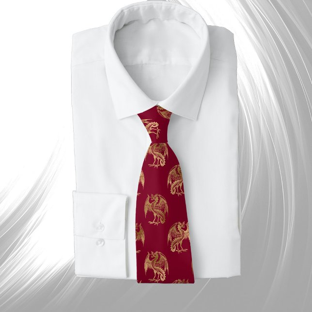 Glam Red Gold Dragon Tie (Creator Uploaded)