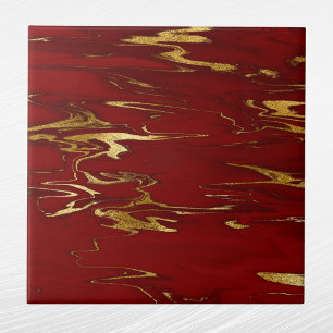 Glam Red Gold Faux Marble Christmas Ceramic Tile