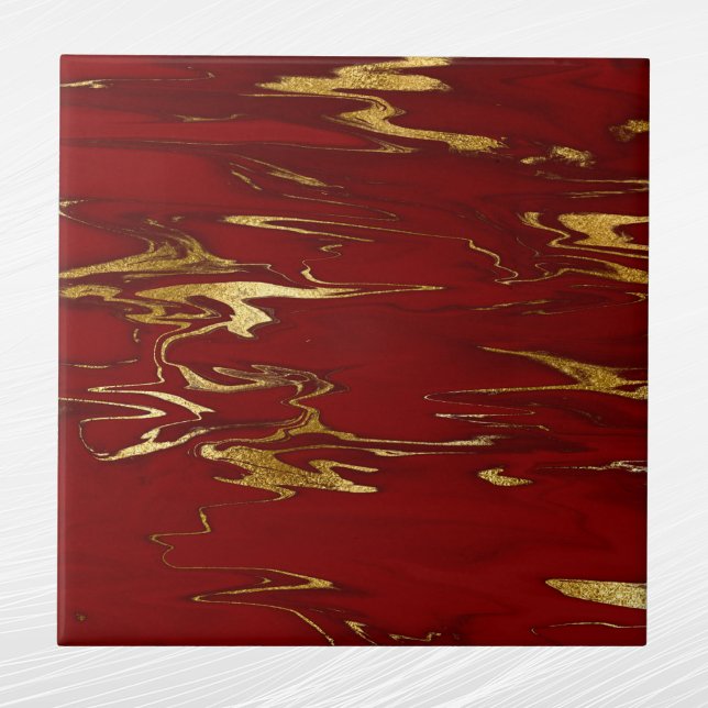 Glam Red Gold Faux Marble Christmas Ceramic Tile (Creator Uploaded)