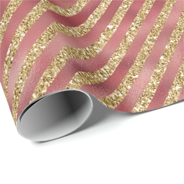 Glam Red Gold Glitter Stripes Wrapping Paper (Roll Corner)